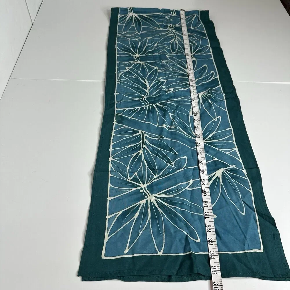 Feedora Hawaii Rectangle Scarf Teal Batik Bamboo Tropical Leaf Print 14